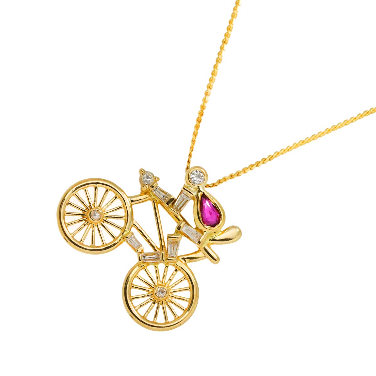 UNOAERRE Diamond 0.41ct Ruby 0.32ct Bicycle Necklace 18K YG 750