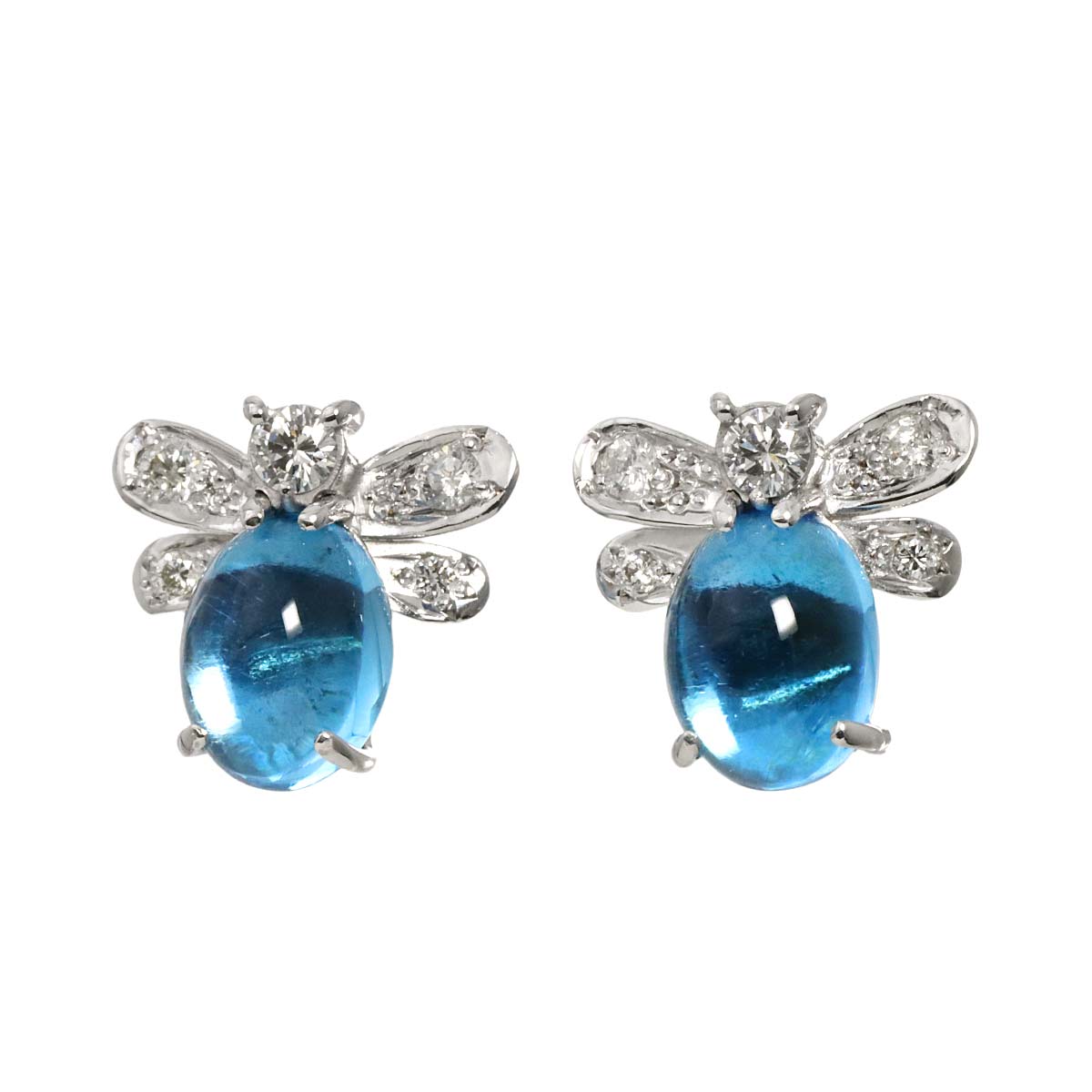 Topaz Diamond Earrings Pierced 18K WG White Gold 750