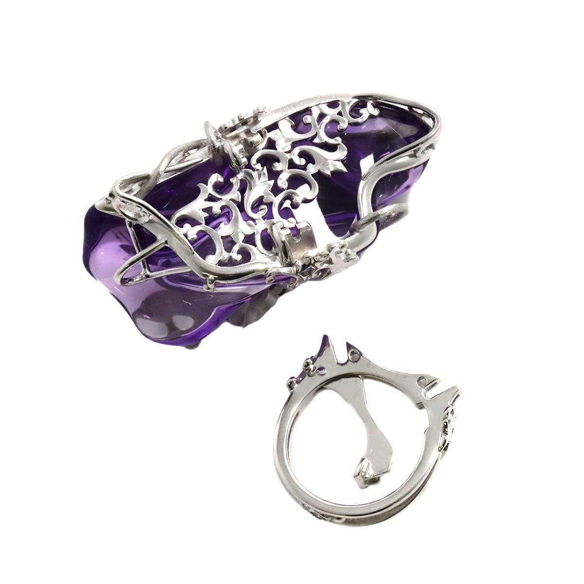 Amethyst 108.78ct Diamond Ring 18K WG size7.5(US)