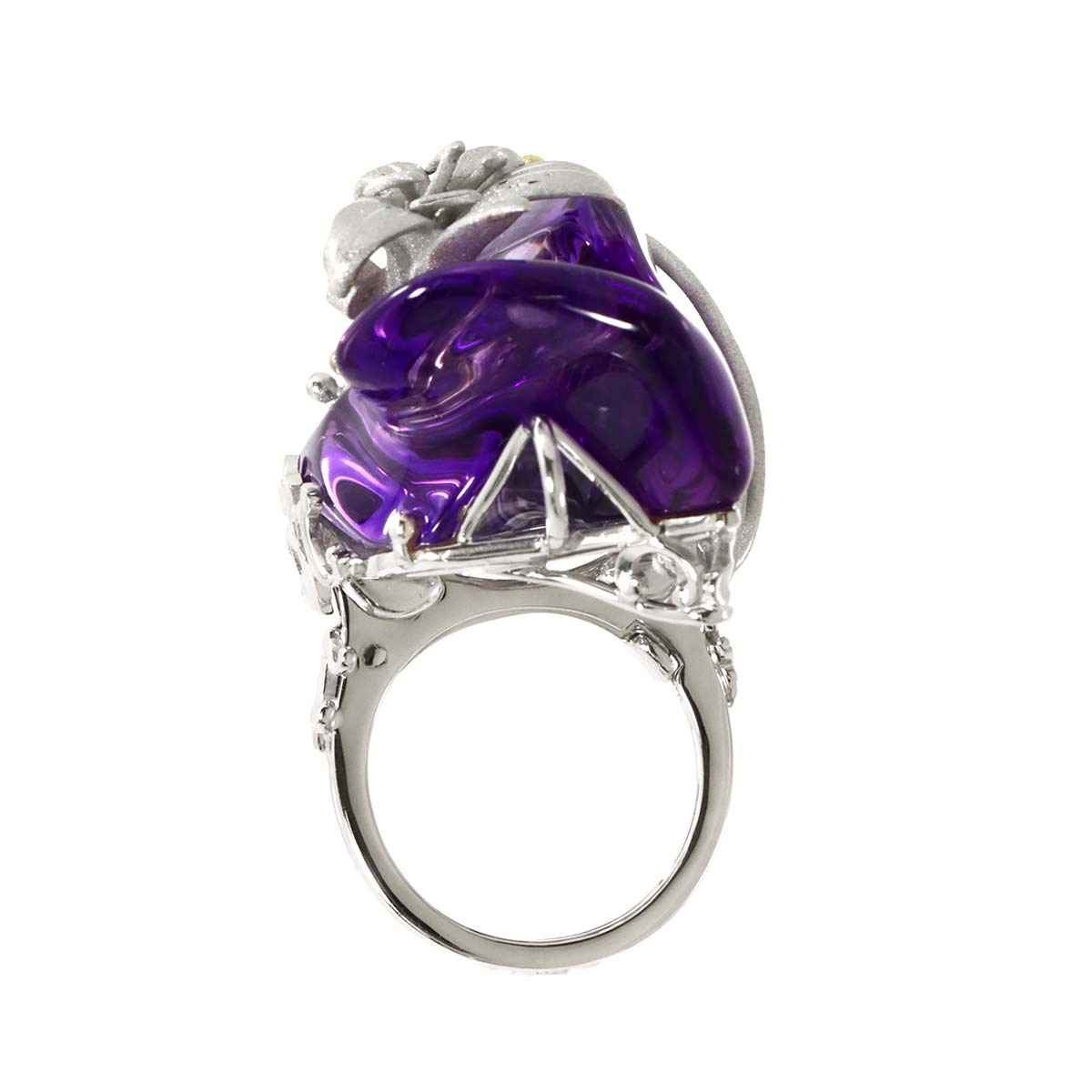 Amethyst 108.78ct Diamond Ring 18K WG size7.5(US)