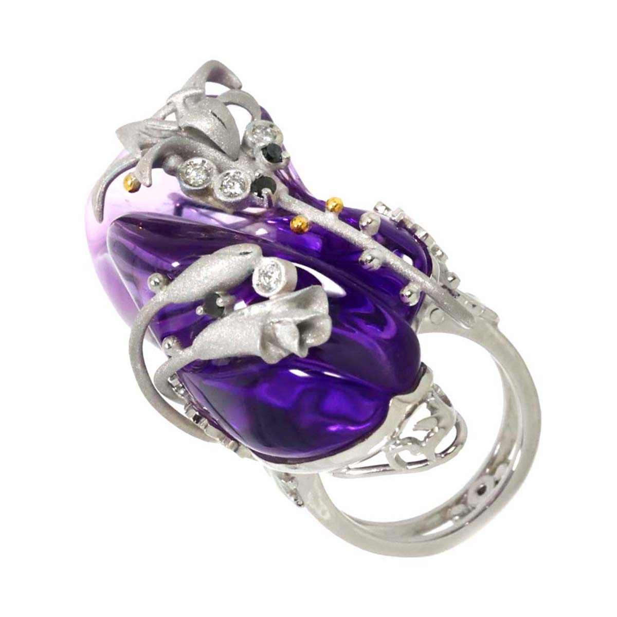 Amethyst 108.78ct Diamond Ring 18K WG size7.5(US)