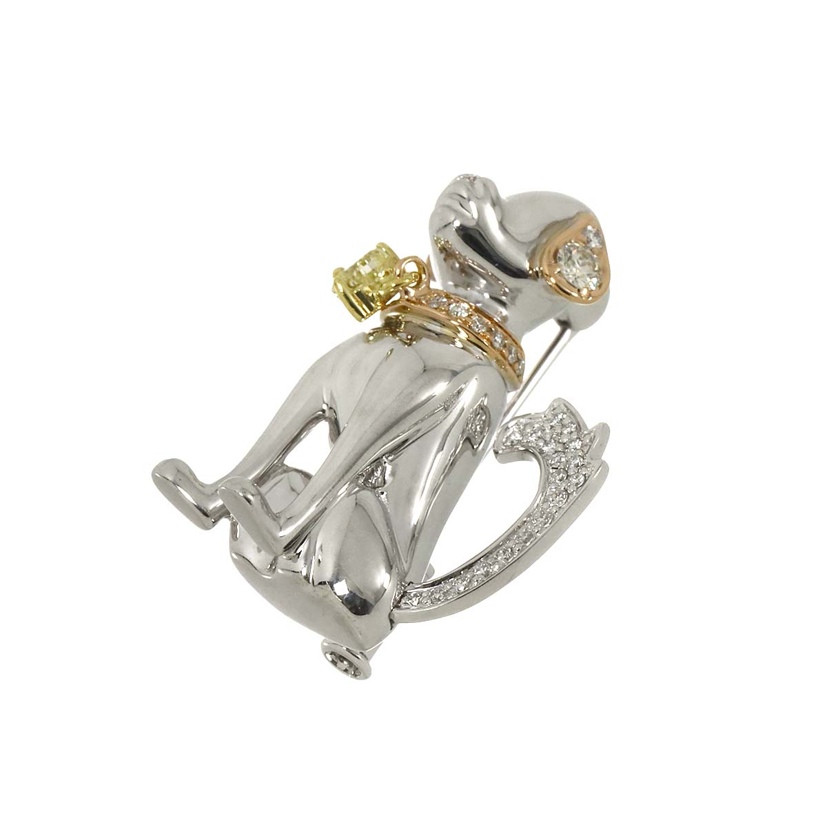 Diamond 0.36ct/0.19ct Brooch 18K WG YG White Yellow Gold 750