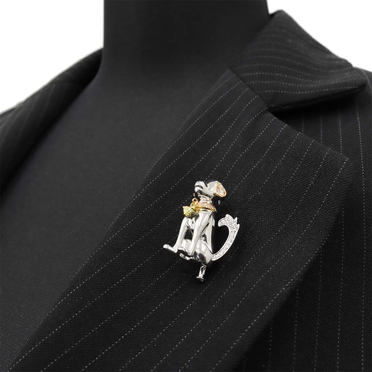 Diamond 0.36ct/0.19ct Brooch 18K WG YG White Yellow Gold 750