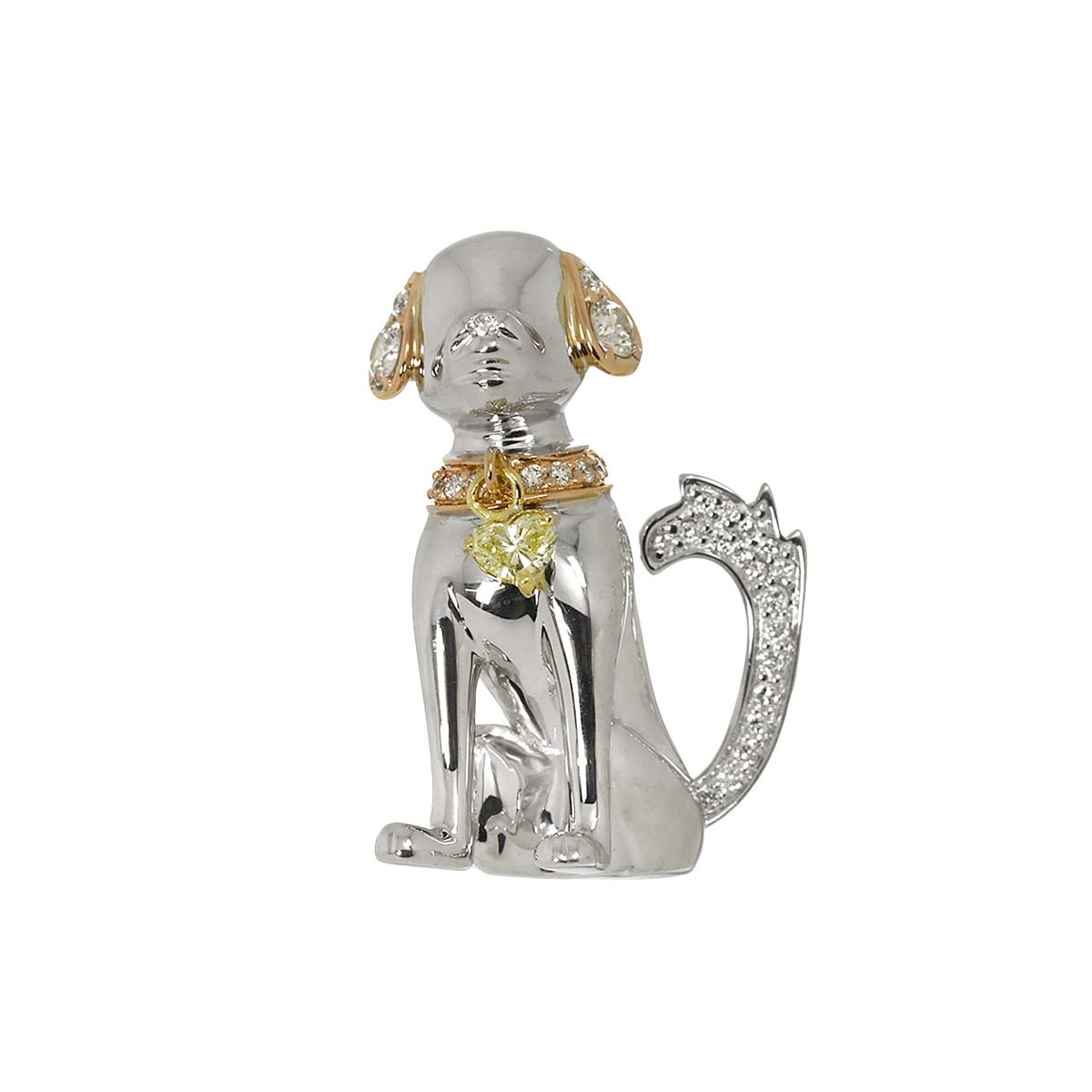 Diamond 0.36ct/0.19ct Brooch 18K WG YG White Yellow Gold 750