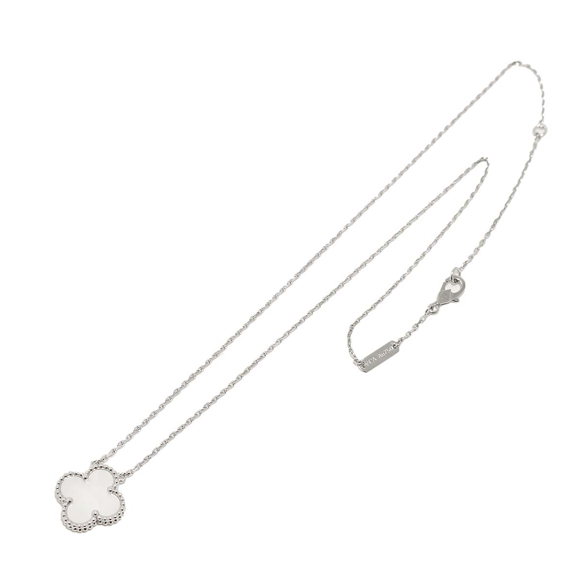 Vintage Alhambra Mother of Pearl MOP Necklace 18K WG