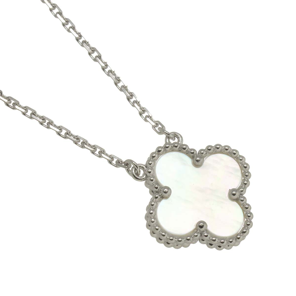 Vintage Alhambra Mother of Pearl MOP Necklace 18K WG