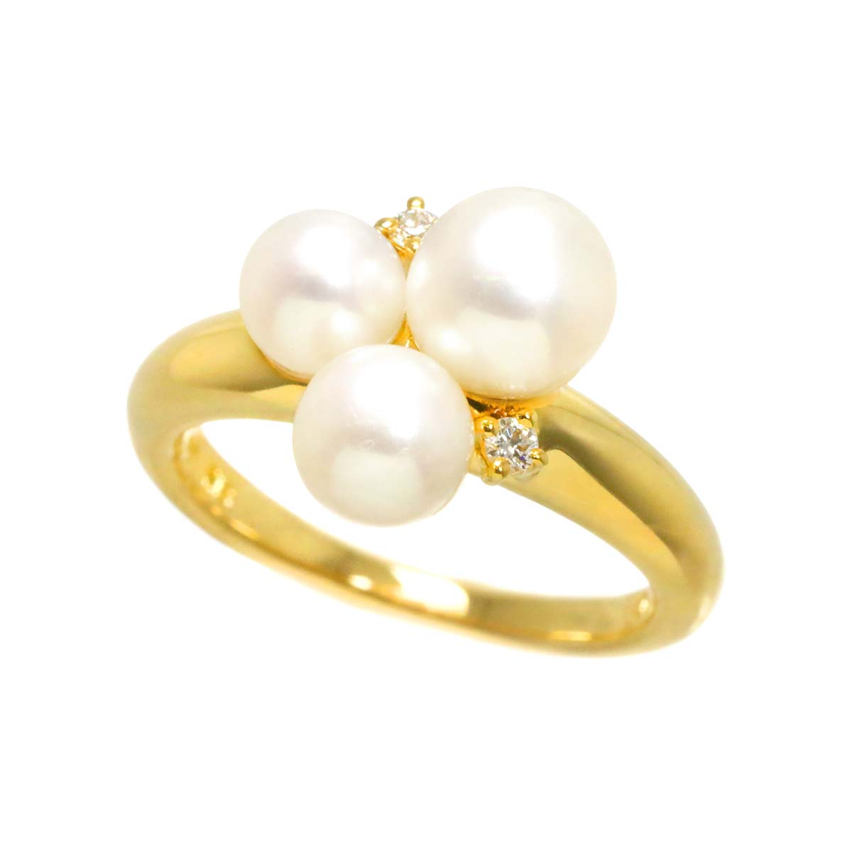 Akoya pearl 6.5-5.1mm Diamond 0.03ct Ring 18K YG 750 4.75-5(US)
