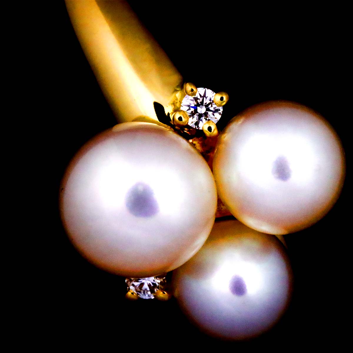 Akoya pearl 6.5-5.1mm Diamond 0.03ct Ring 18K YG 750 4.75-5(US)
