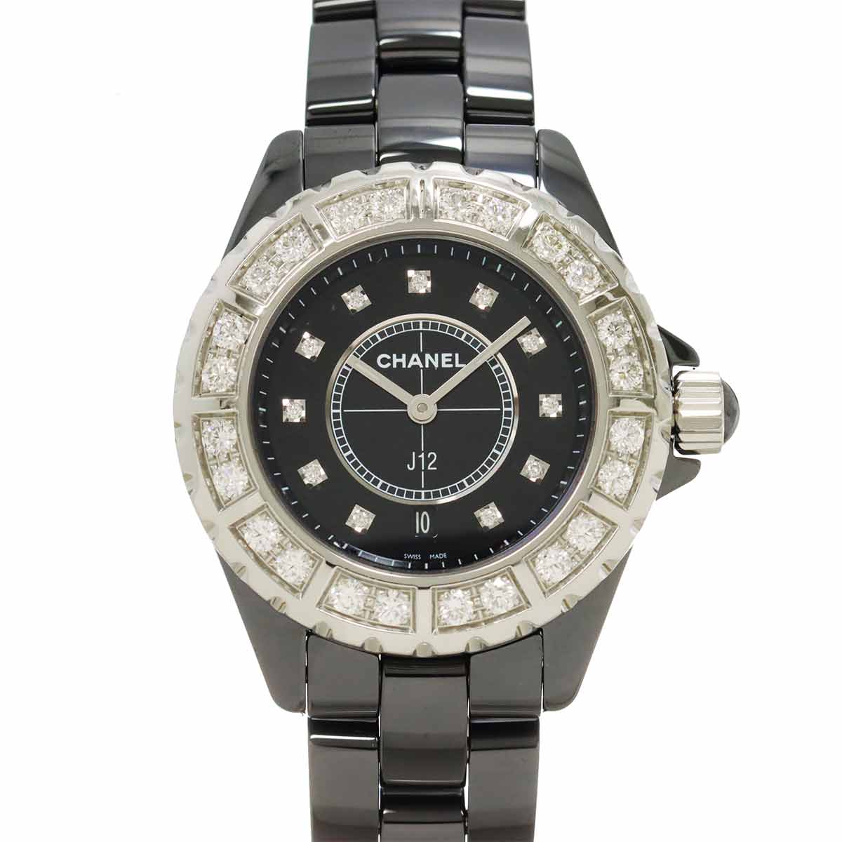 J12 33mm H2427 Diamond Quartz Ceramic Date Black Dial Ladies