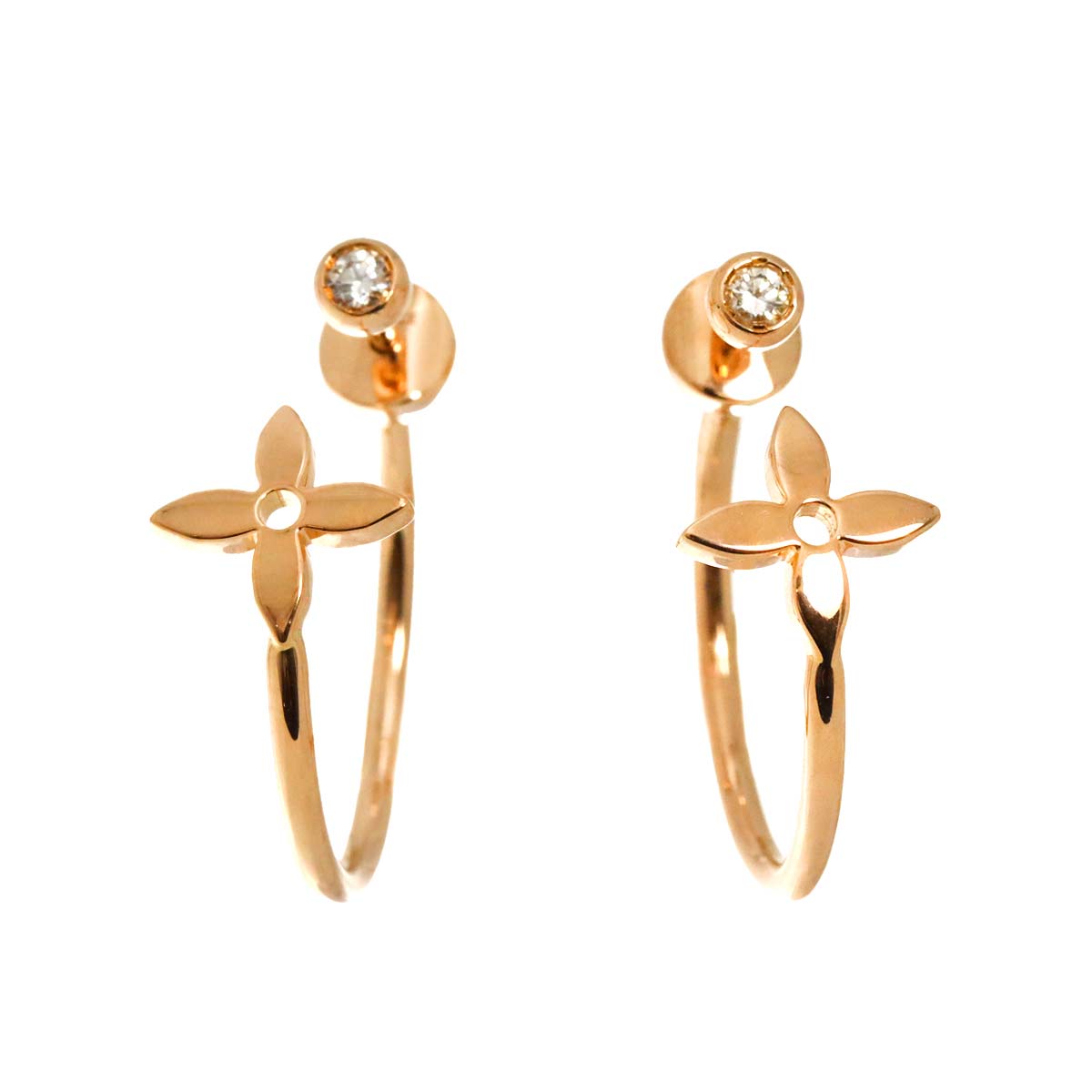 Flower Diamond Earrings Pierced 18K PG 750