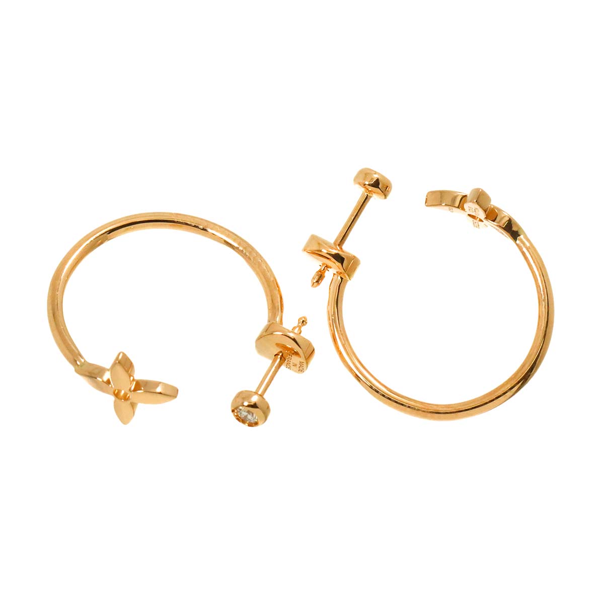 Flower Diamond Earrings Pierced 18K PG 750