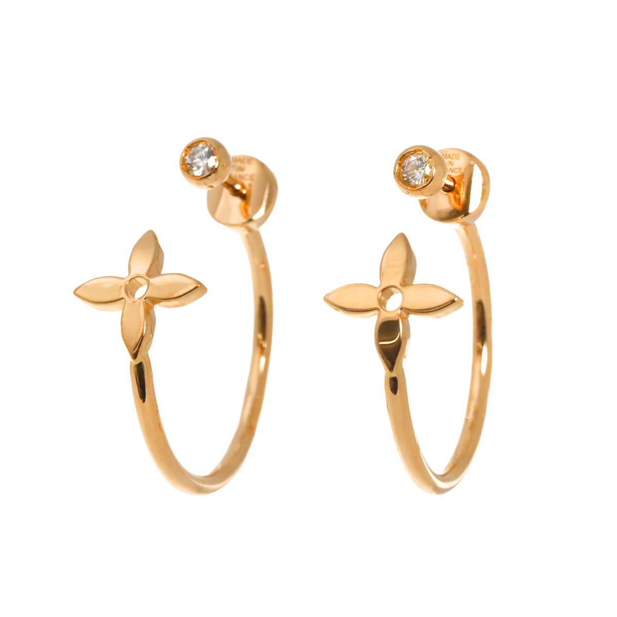 Flower Diamond Earrings Pierced 18K PG 750