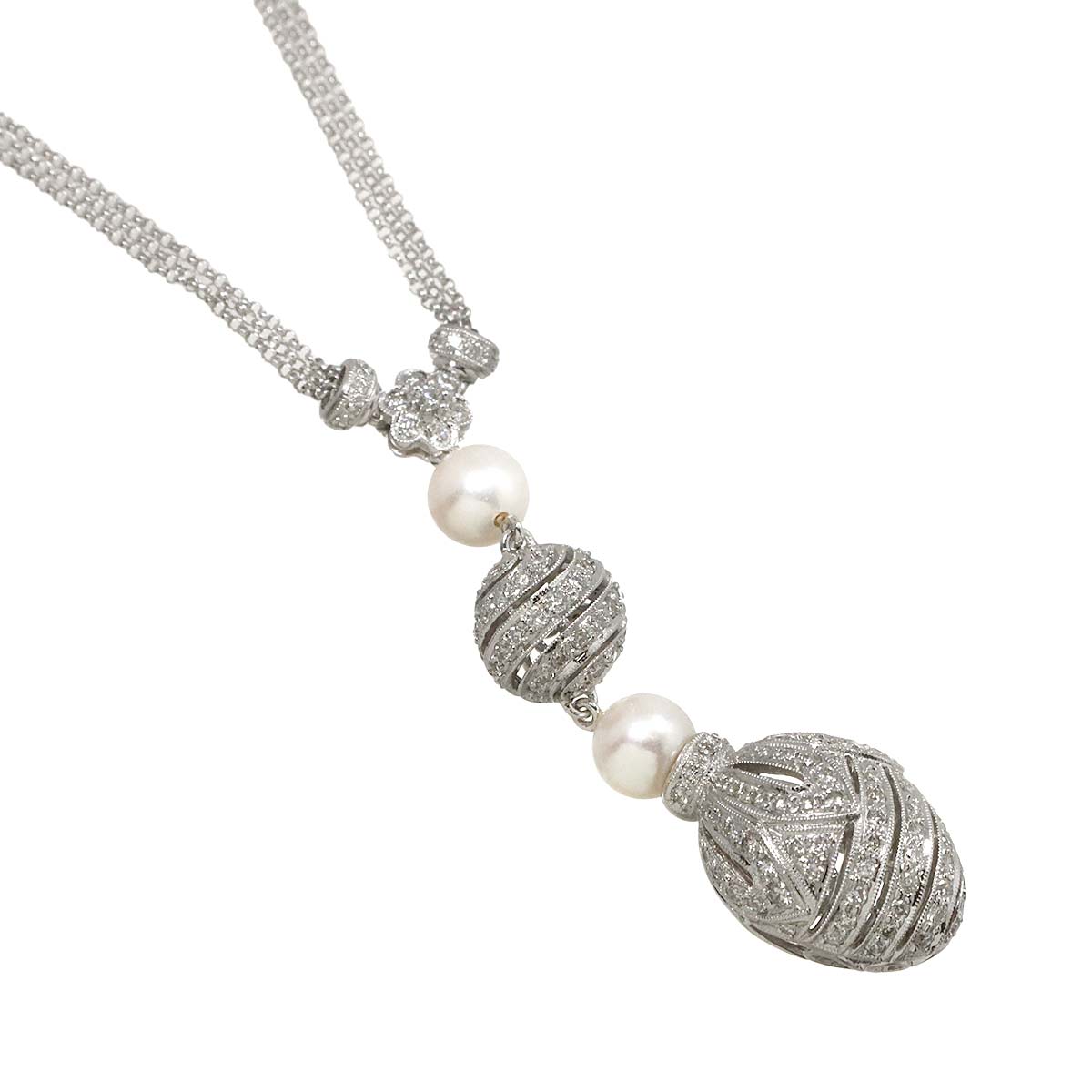 Akoya Pearl 7.3mm Diamond 2.02ct Necklace 18K K18 WG White Gold 750