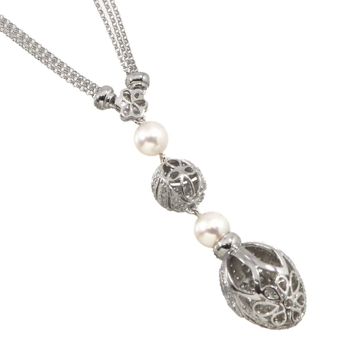 Akoya Pearl 7.3mm Diamond 2.02ct Necklace 18K K18 WG White Gold 750