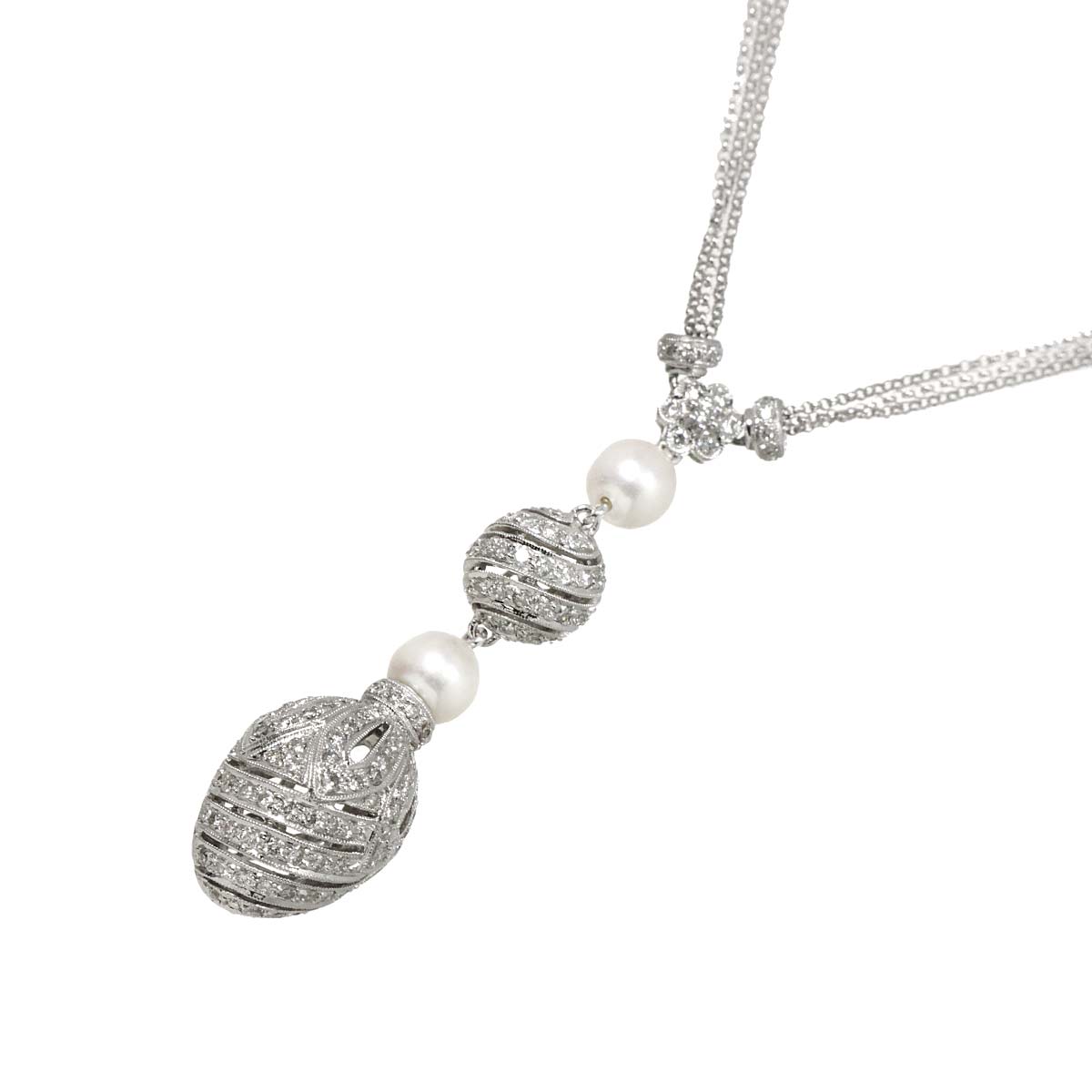 Akoya Pearl 7.3mm Diamond 2.02ct Necklace 18K K18 WG White Gold 750