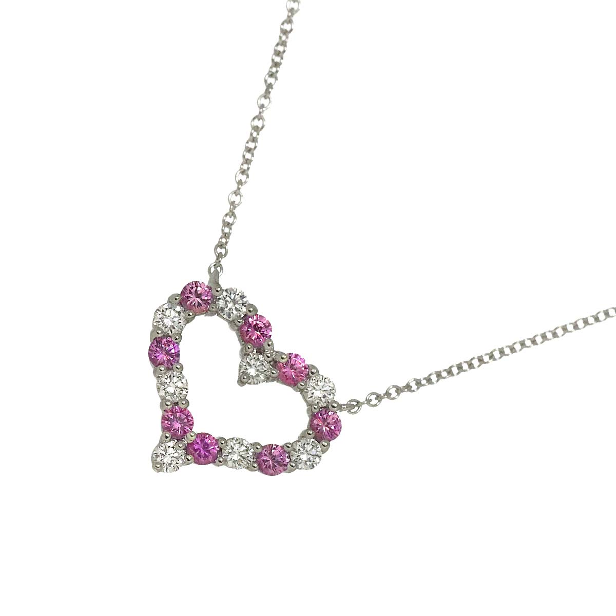 Sentimental Heart Sapphire Diamond Necklace Platinum