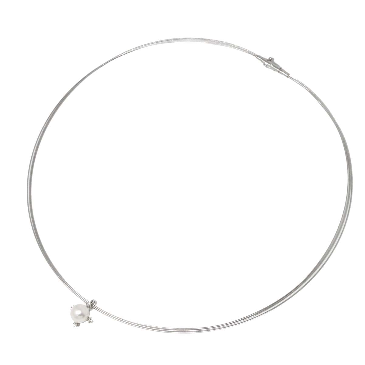 TASAKI Akoya Pearl Diamond 0.06ct Mother of Pearl Necklace 18K WG 750