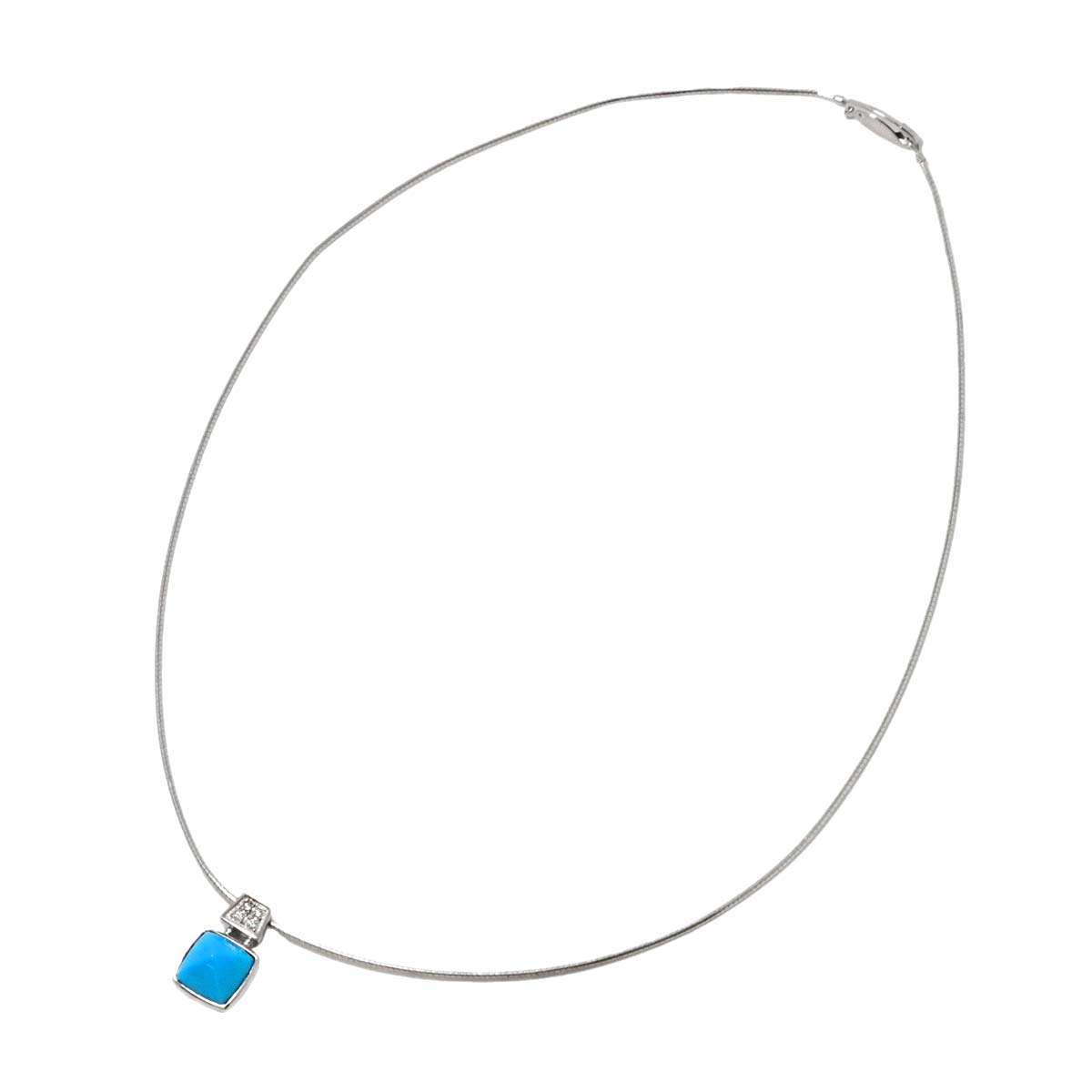 Turquoise Diamond 0.03ct Necklace 18K WG 750