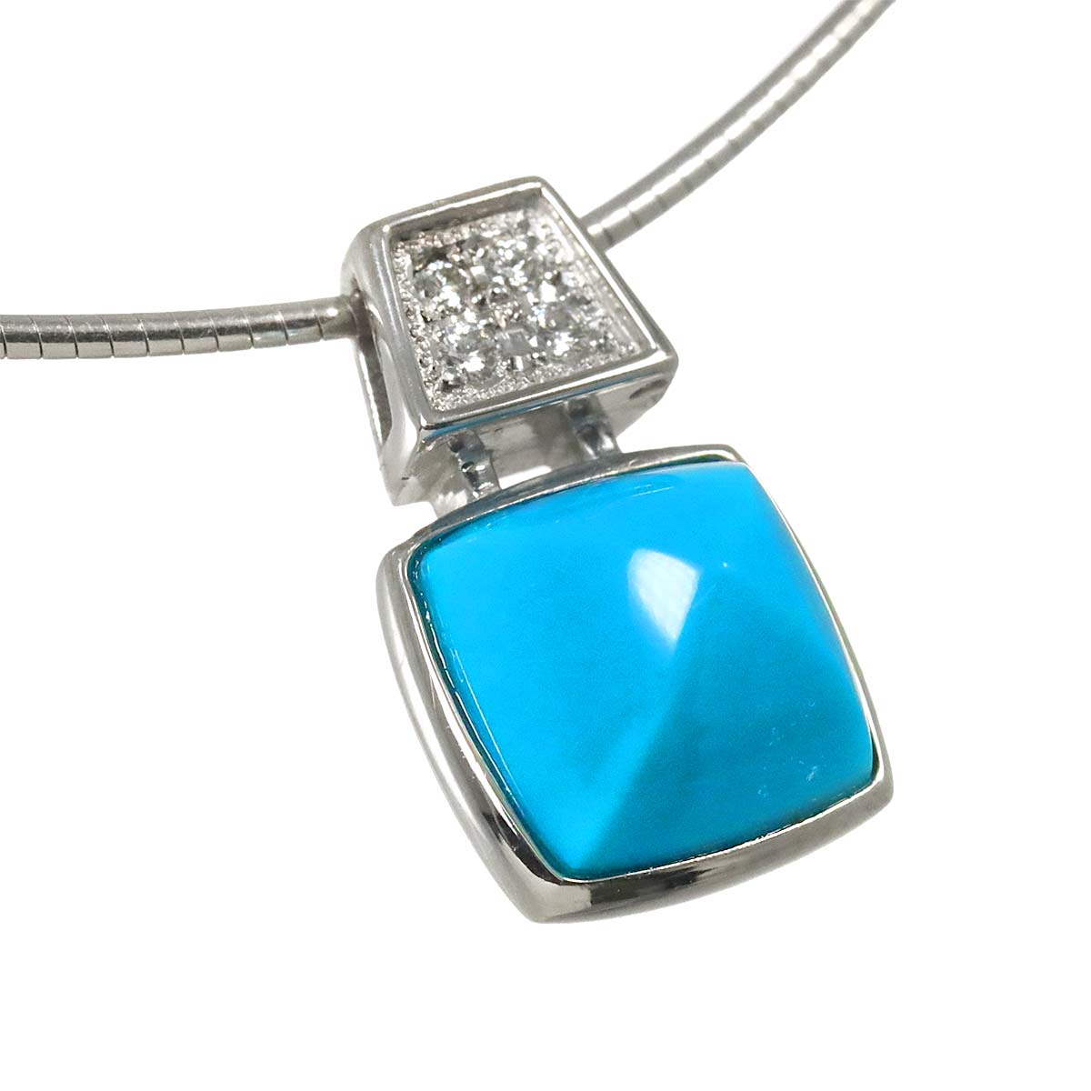 Turquoise Diamond 0.03ct Necklace 18K WG 750