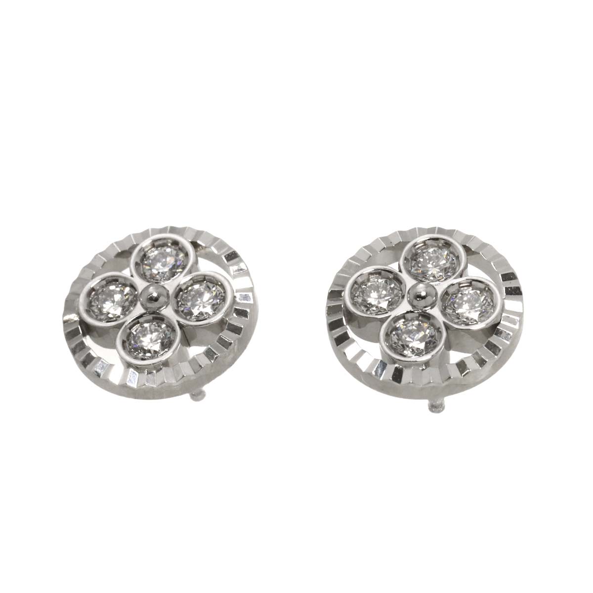 Diamond Blossom Flower Earring Pierced 18K WG 750