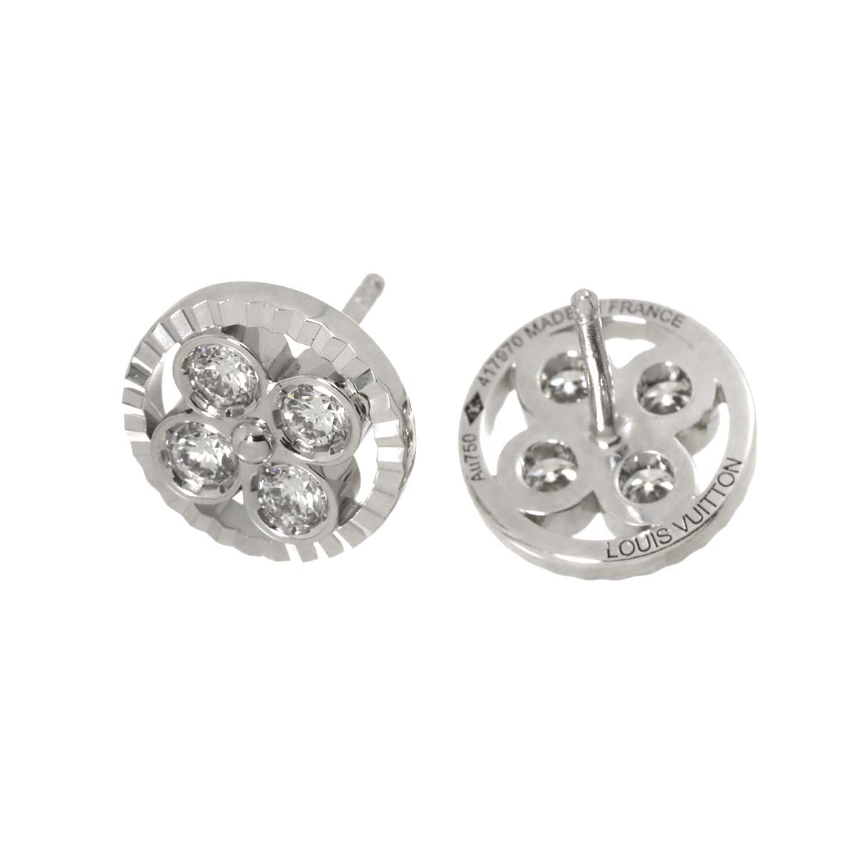 Diamond Blossom Flower Earring Pierced 18K WG 750
