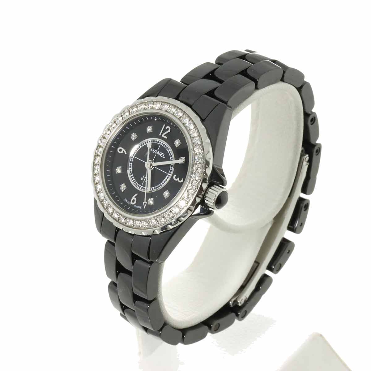 J12 H2571 Diamond Bezel Black Ceramic Quartz 29mm Ladies