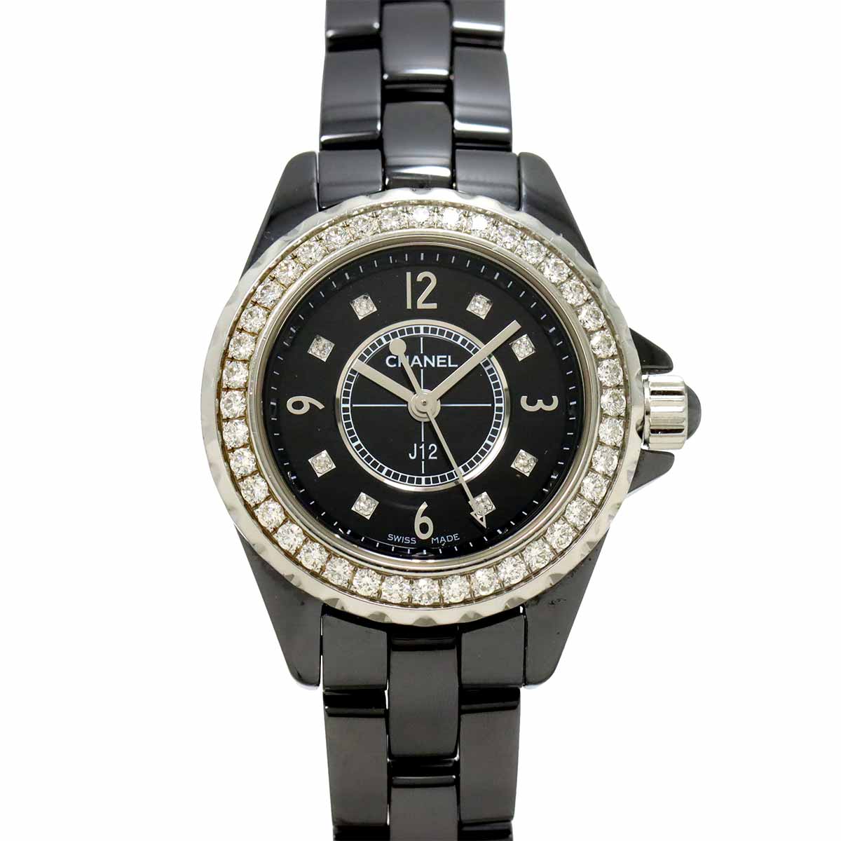 J12 H2571 Diamond Bezel Black Ceramic Quartz 29mm Ladies