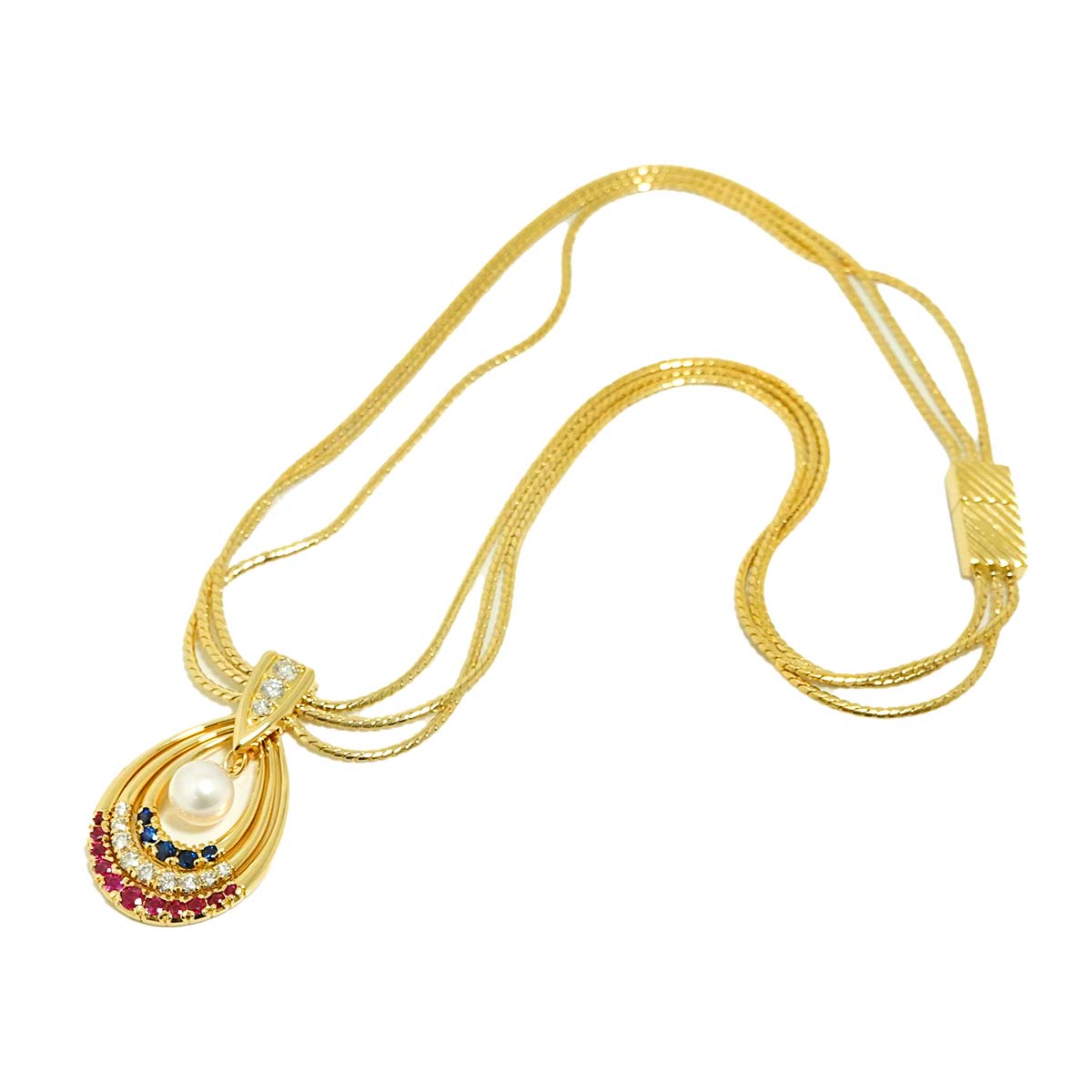 Akoya Pearl Multistone Necklace 18K YG 750