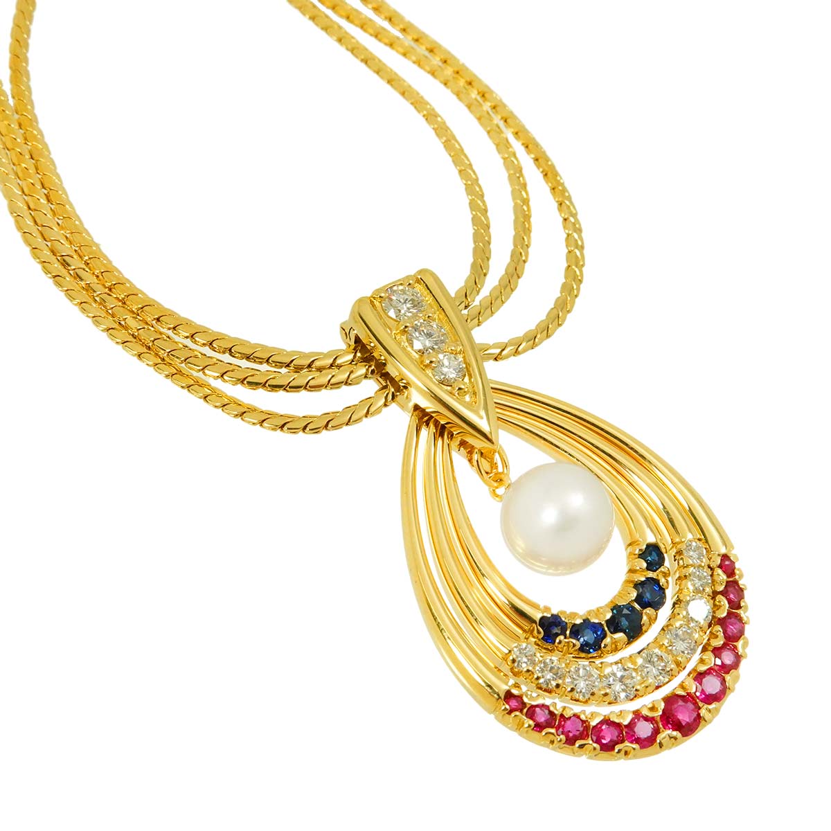 Akoya Pearl Multistone Necklace 18K YG 750