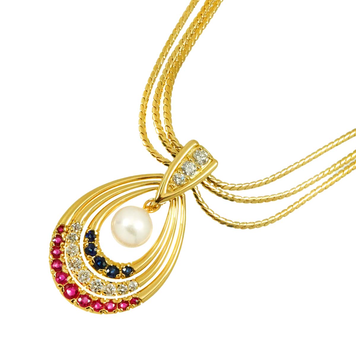 Akoya Pearl Multistone Necklace 18K YG 750