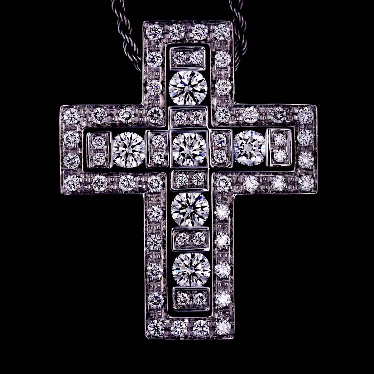 Belle Epoque Diamond Cross Necklace M 18K WG 750