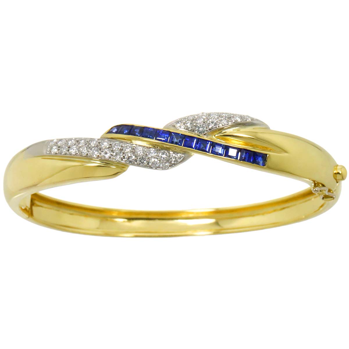 Sapphire Diamond 0.82ct Bangle Bracelet 18K YG 750
