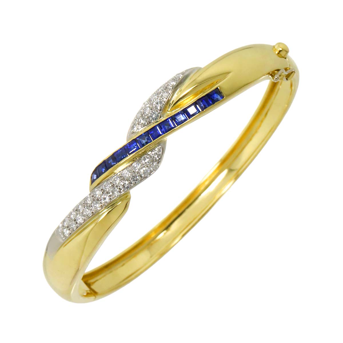 Sapphire Diamond 0.82ct Bangle Bracelet 18K YG 750