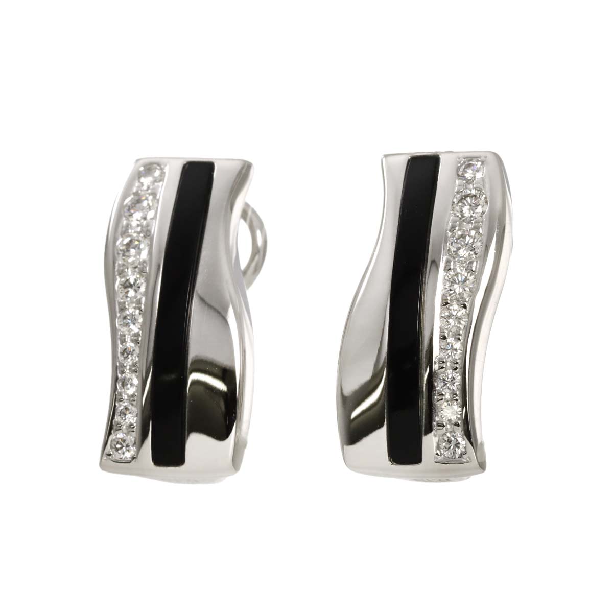 Diamond 0.15ct/0.15ct Onyx Earrings Clip on 18K White Gold 750