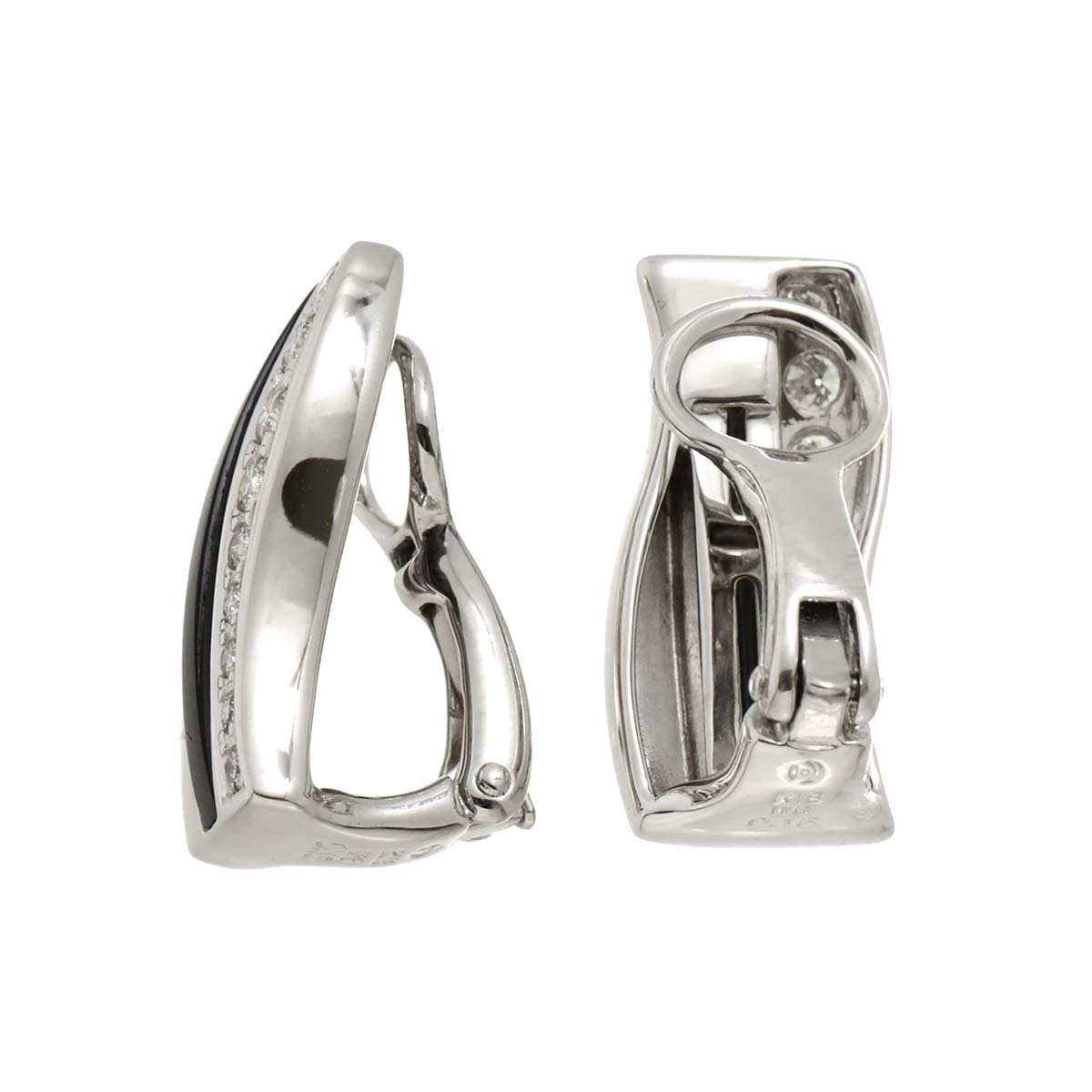 Diamond 0.15ct/0.15ct Onyx Earrings Clip on 18K White Gold 750