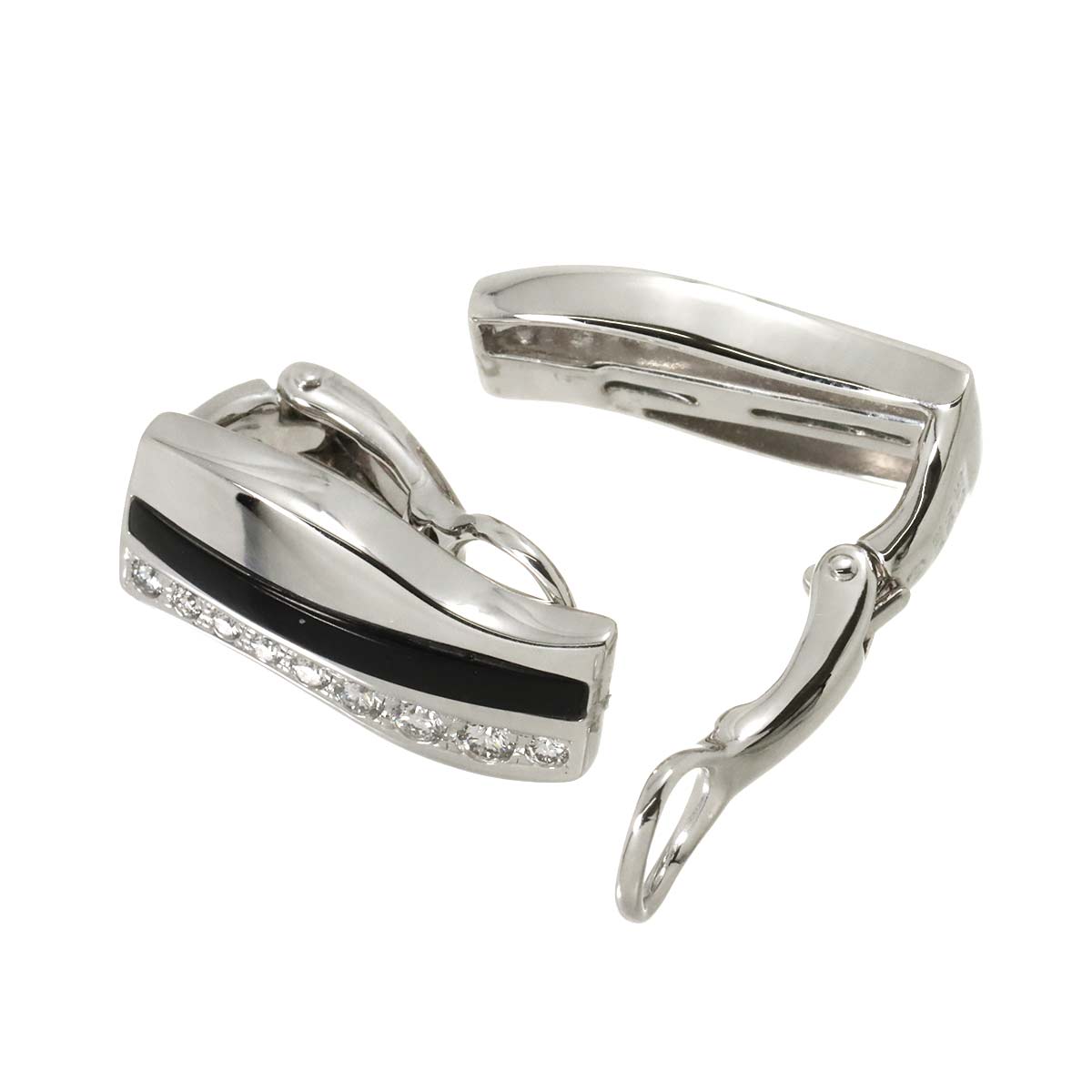 Diamond 0.15ct/0.15ct Onyx Earrings Clip on 18K White Gold 750