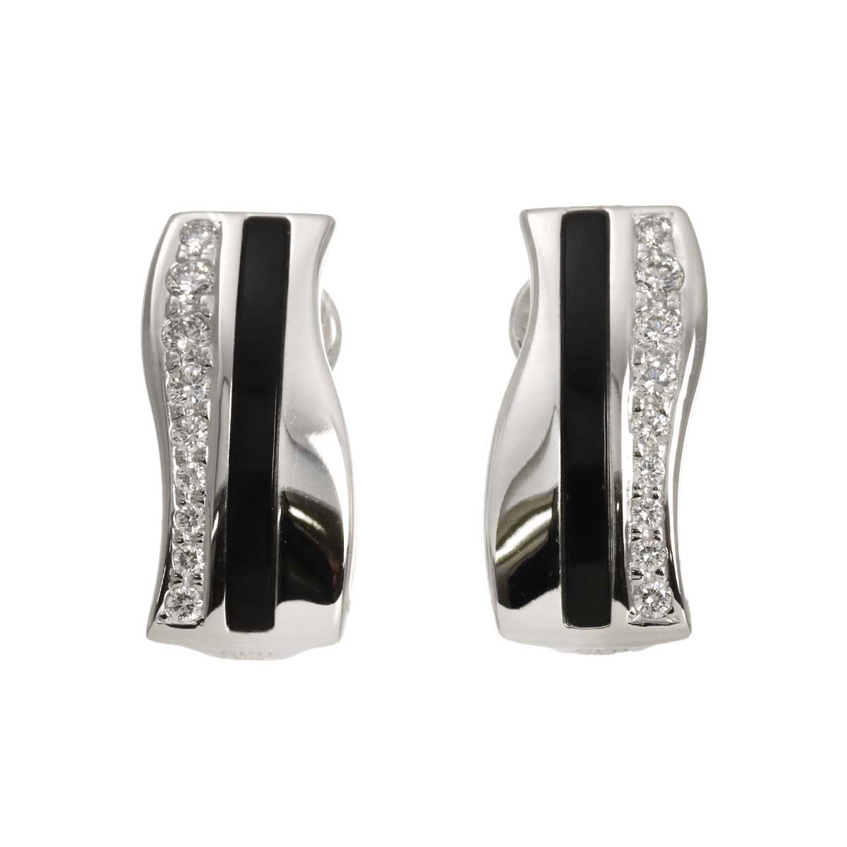 Diamond 0.15ct/0.15ct Onyx Earrings Clip on 18K White Gold 750