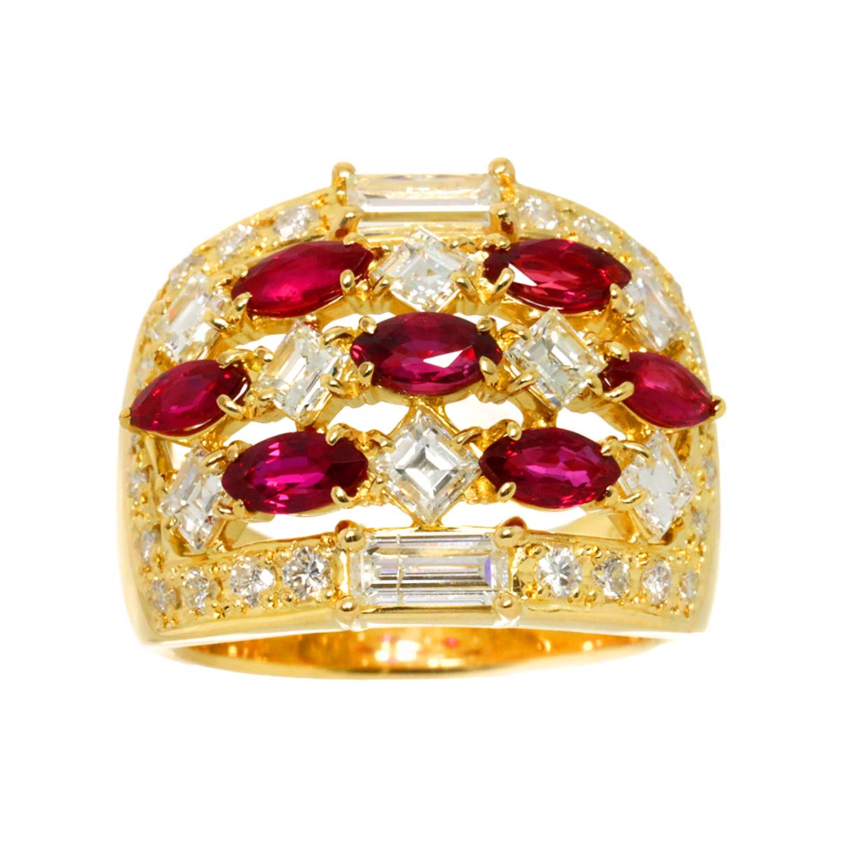 Ruby 1.76ct Diamond 2.23ct Ring 18K Yellow Gold 750 6.75 (US)