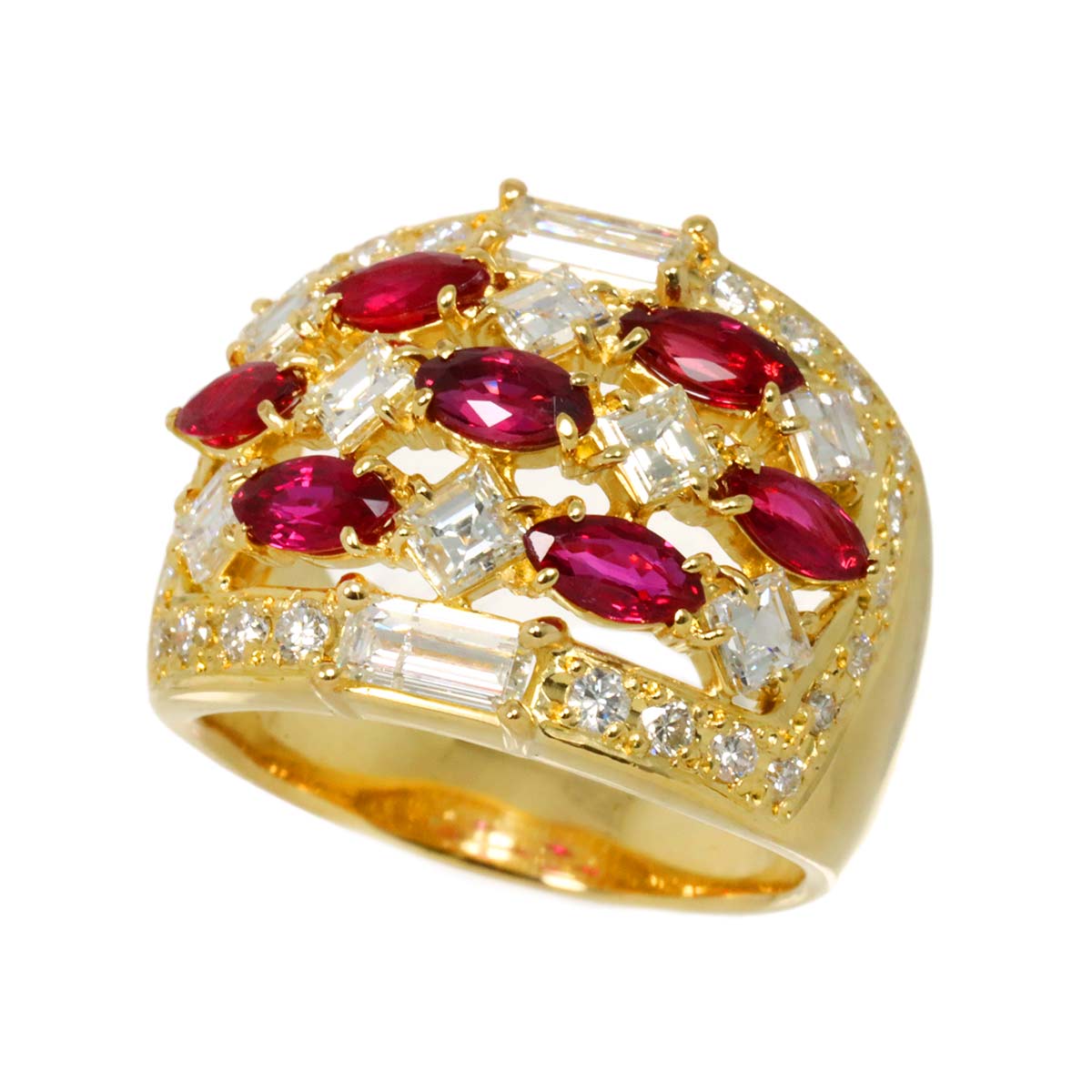 Ruby 1.76ct Diamond 2.23ct Ring 18K Yellow Gold 750 6.75 (US)
