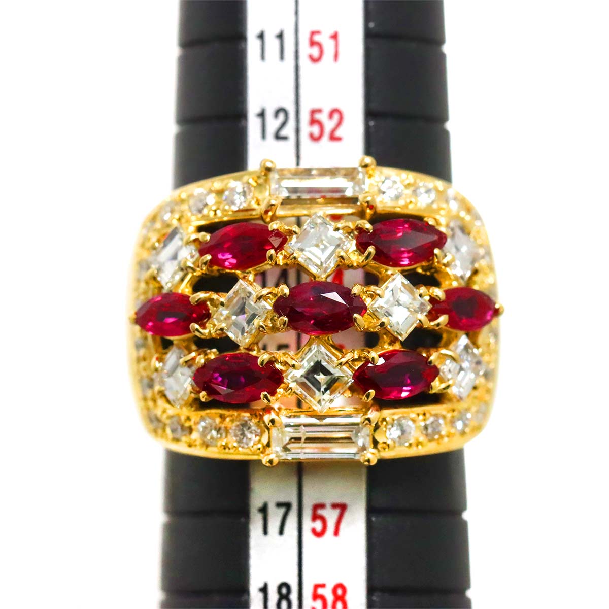 Ruby 1.76ct Diamond 2.23ct Ring 18K Yellow Gold 750 6.75 (US)