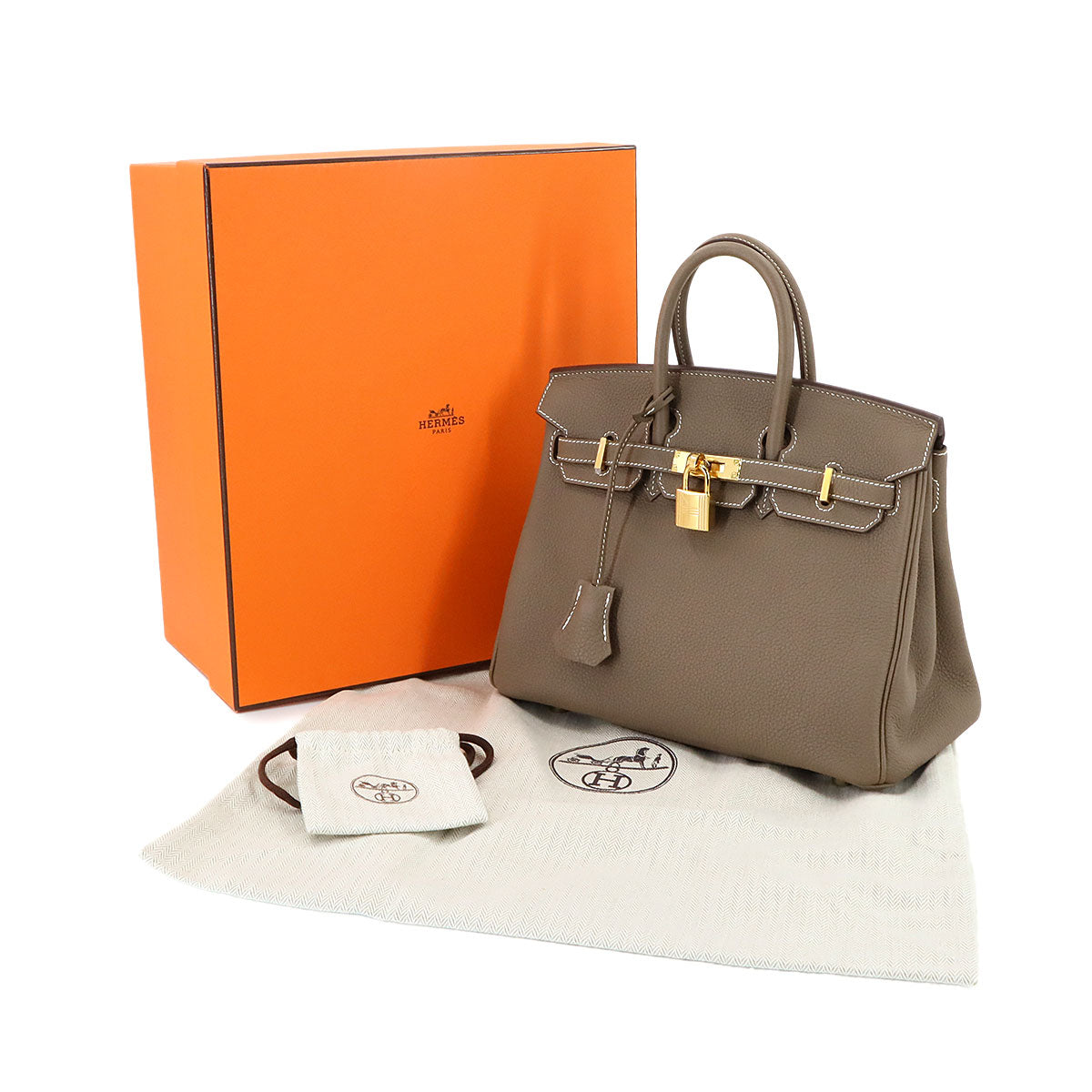 Birkin 25 Togo Leather Etoupe Hand Bag Purse