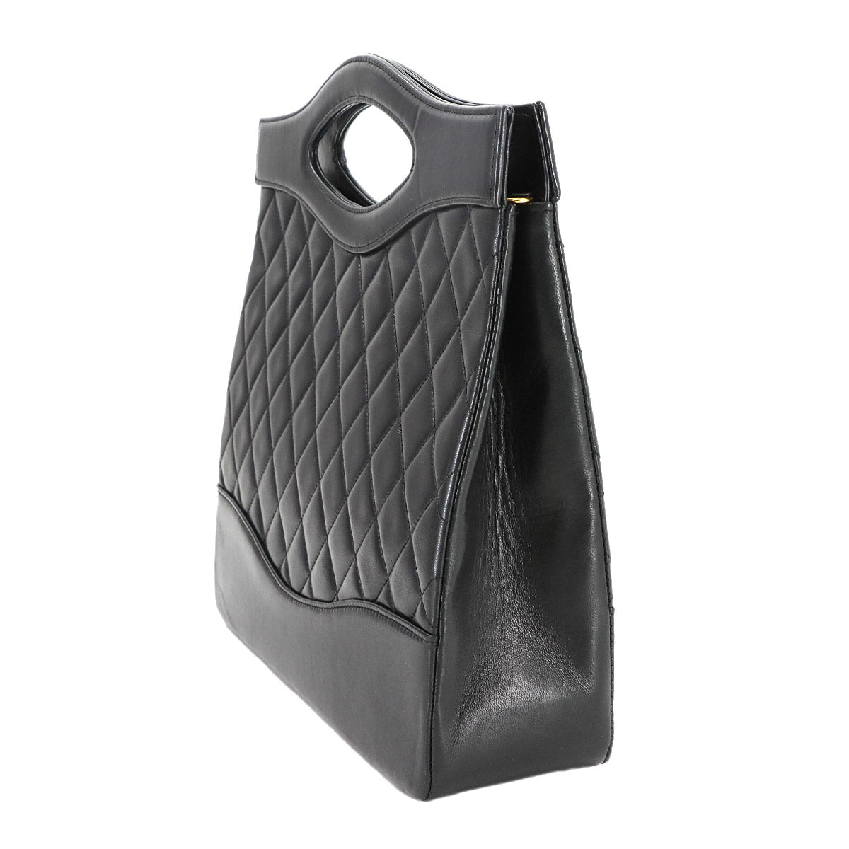 Matelasse 2way Hand Shoulder Bag Leather Black Vintage Purse