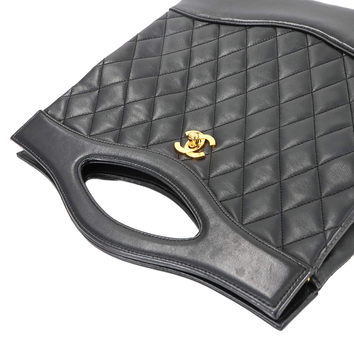 Matelasse 2way Hand Shoulder Bag Leather Black Vintage Purse