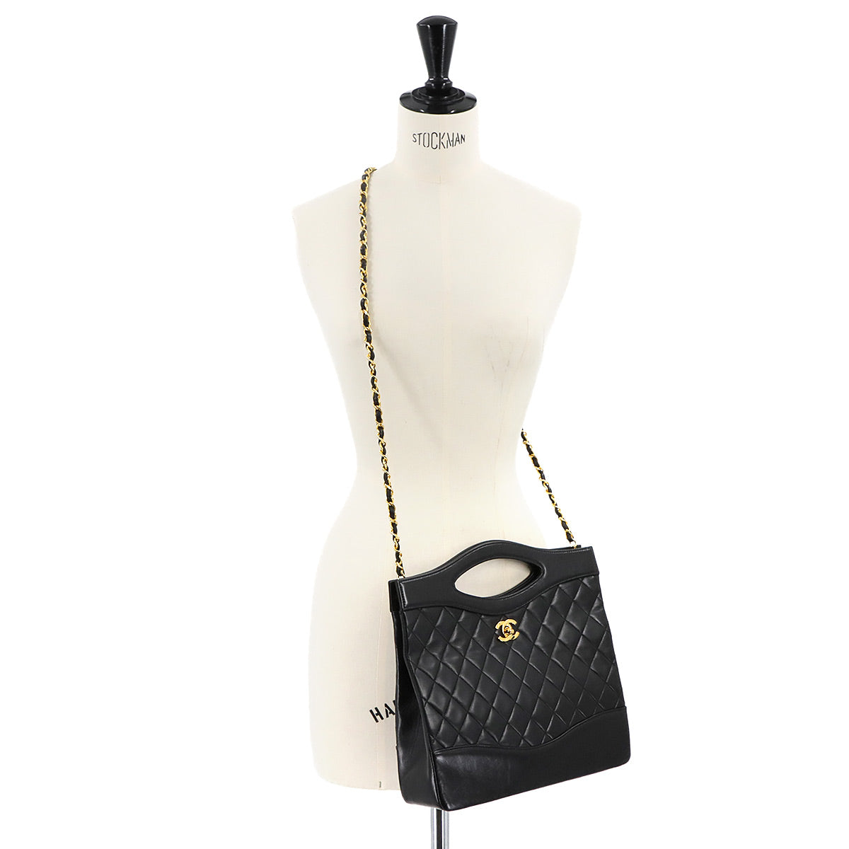 Matelasse 2way Hand Shoulder Bag Leather Black Vintage Purse