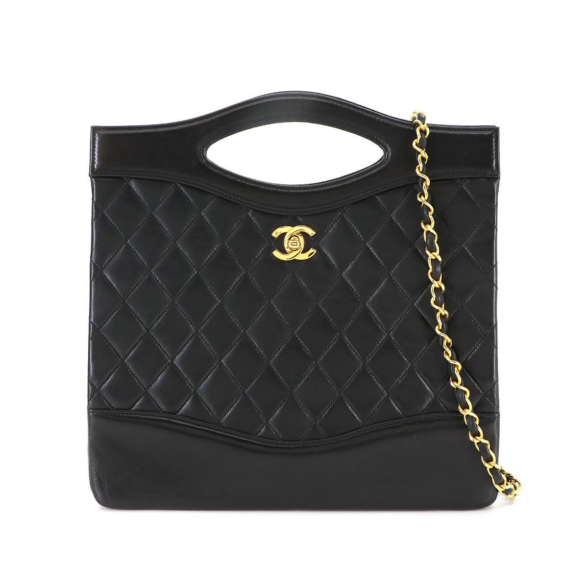 Matelasse 2way Hand Shoulder Bag Leather Black Vintage Purse