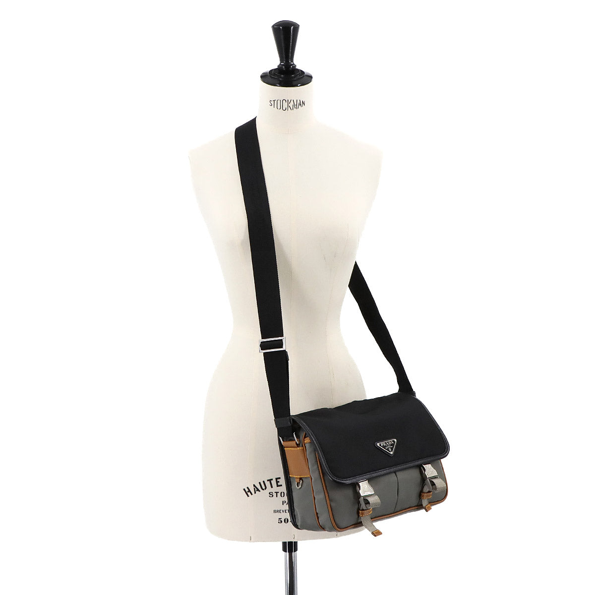 Shoulder Bag Nylon Saffiano Leather Black Gray Brown 2VD769 Purse