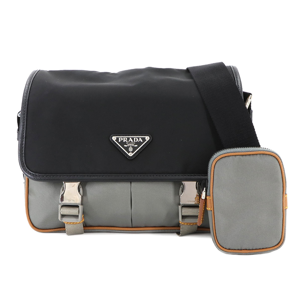 Shoulder Bag Nylon Saffiano Leather Black Gray Brown 2VD769 Purse