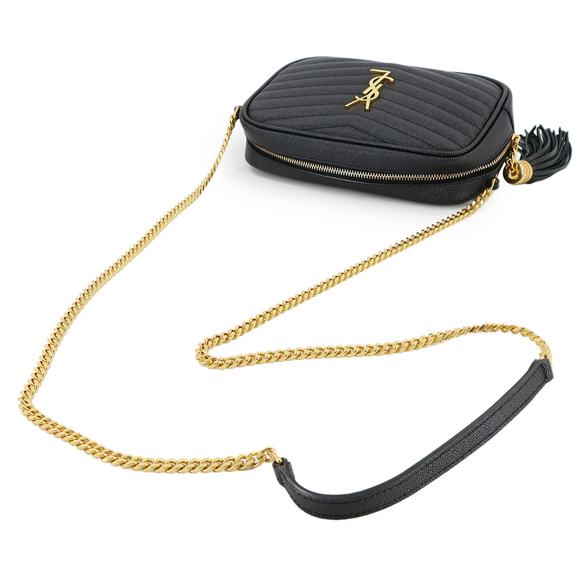 SAINT LAURENT Lou Mini Chain Shoulder Bag Leather Black 612579