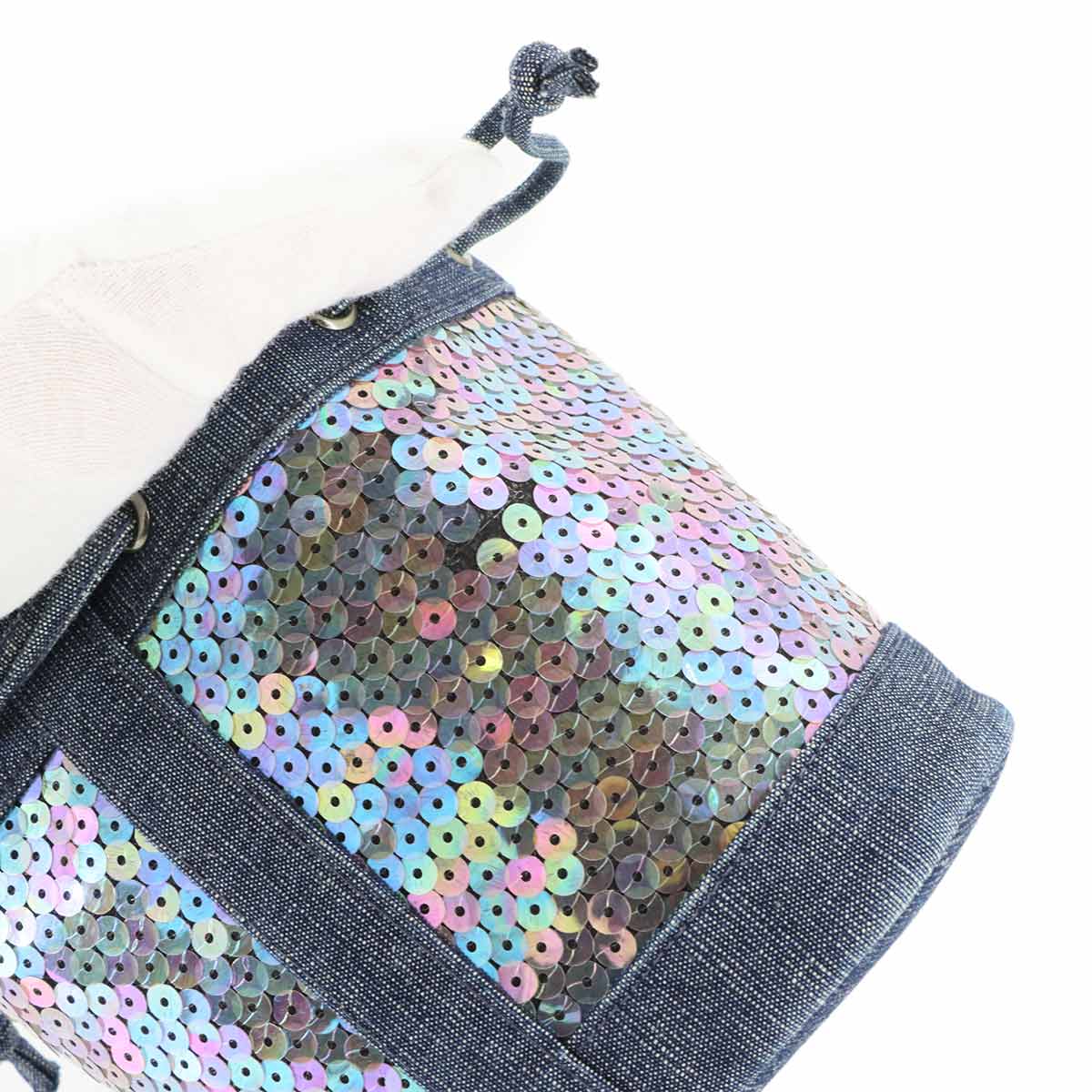 Mini Bucket Hand Bag Denim Sequins Blue Purse