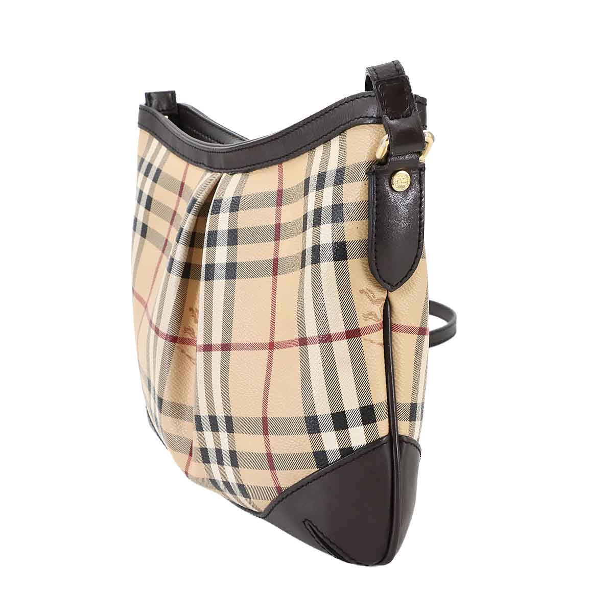 Plaid Shoulder Bag PVC Leather Beige Brown Haymarket Check 90289077